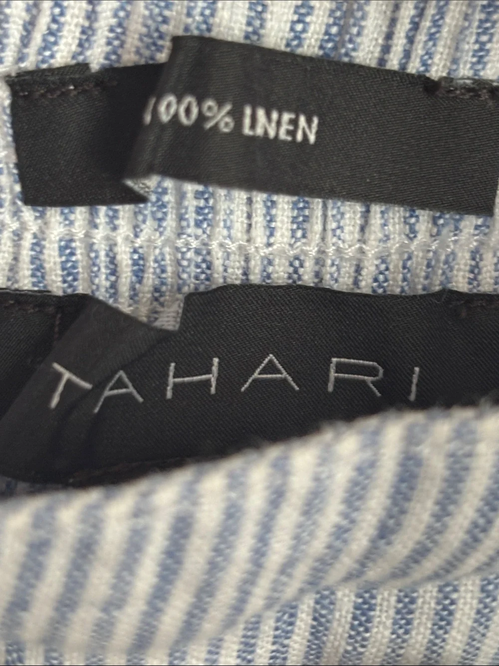 Tahari wide Leg Linen Blue and White Pinstripe Drawstring Pants Sz Medium beach